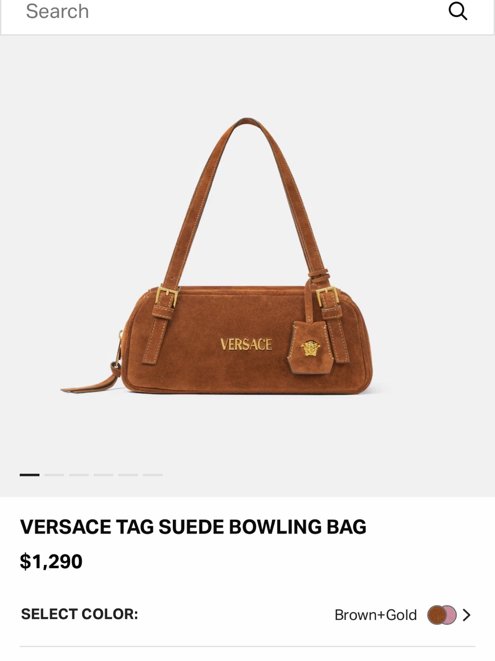 Versace Brown Suede Tag Shoulder Bag with Gold Hardware
